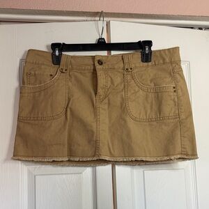 Jordache Tan Denim Mini Skirt with Fringed Bottom